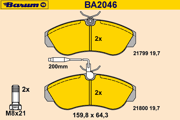 Bremsebelegg sett, skivebremse BA2046