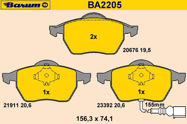 Kit de plaquettes de frein, frein à disque BA2205