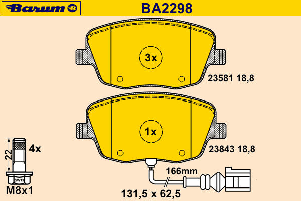 Bremsbelagsatz, Scheibenbremse BA2298