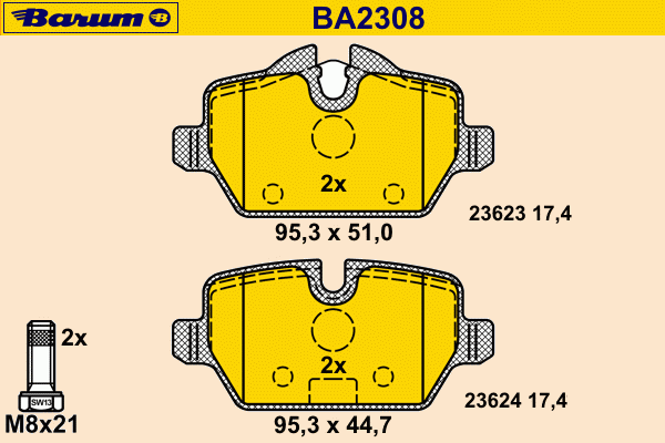 Bremsbelagsatz, Scheibenbremse BA2308