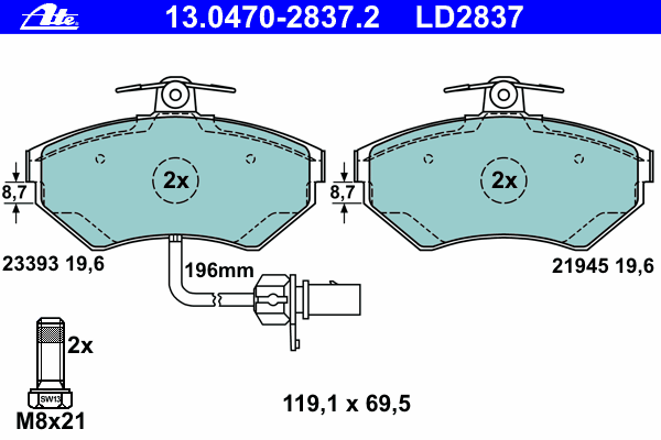 Kit de plaquettes de frein, frein à disque 13.0470-2837.2