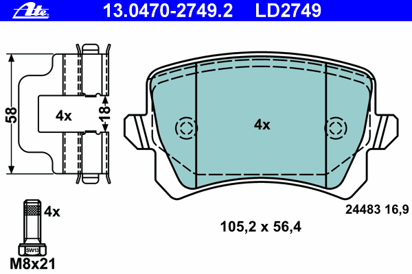 Kit de plaquettes de frein, frein à disque 13.0470-2749.2