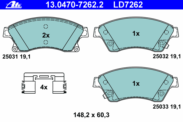 Комплект тормозных колодок, дисковый тормоз 13.0470-7262.2