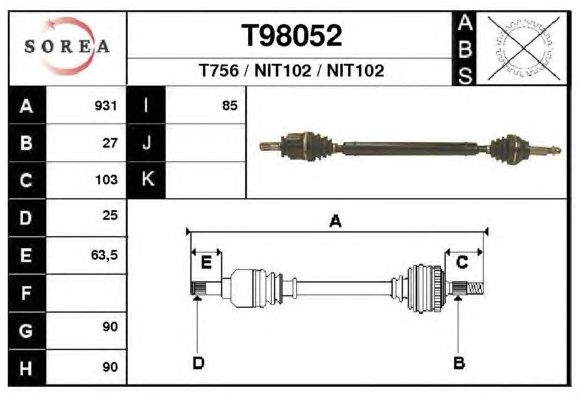 Aandrijfas T98052