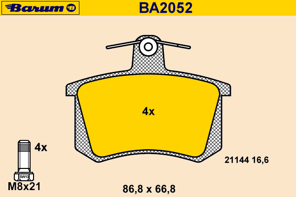 Bremsebelegg sett, skivebremse BA2052