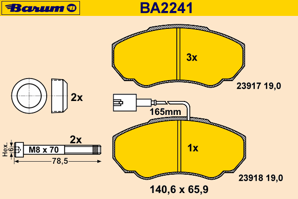 Bremsebelegg sett, skivebremse BA2241