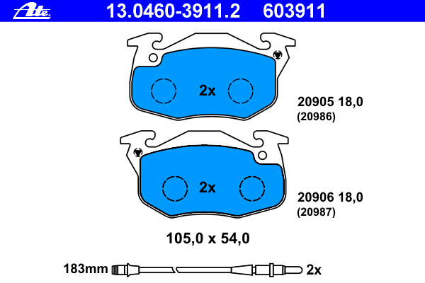 Комплект тормозных колодок, дисковый тормоз 13.0460-3911.2