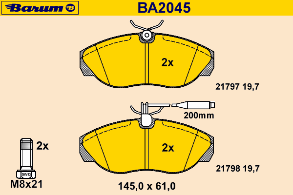 Bremsebelegg sett, skivebremse BA2045