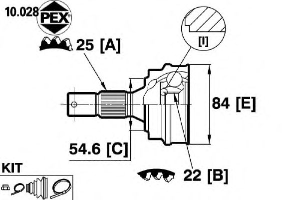 Joint, drive shaft 10.028