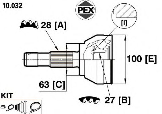 Joint, drive shaft 10.032
