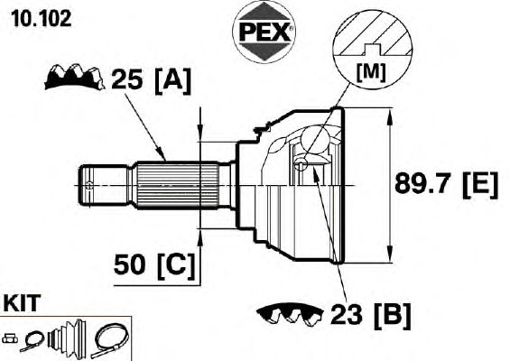 Joint, drive shaft 10.102