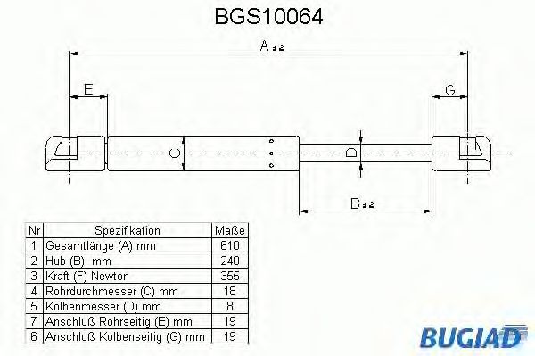 Gas Spring, boot-/cargo area BGS10064