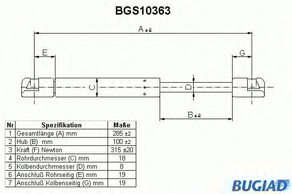 Ammortizatore pneumatico, Cofano bagagli /vano carico BGS10363