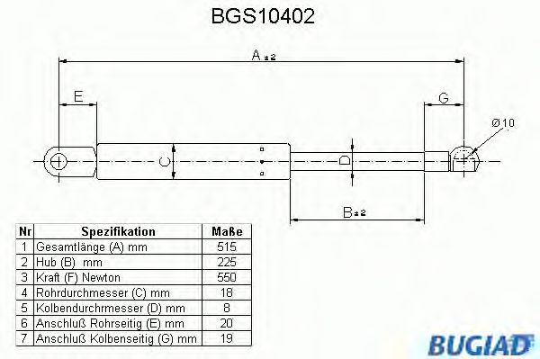 Gazli amortisör, Bagaj/Yükleme bölümü BGS10402