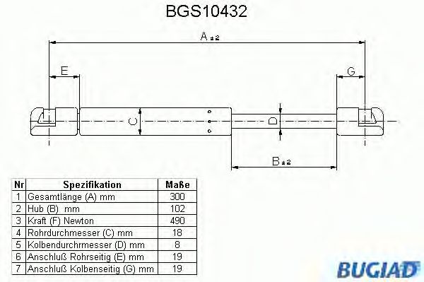 Ammortizatore pneumatico, Cofano bagagli /vano carico BGS10432