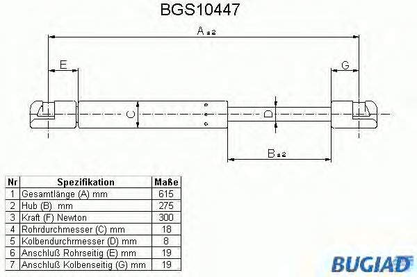 Mola pneumática, mala/compartimento de carga BGS10447