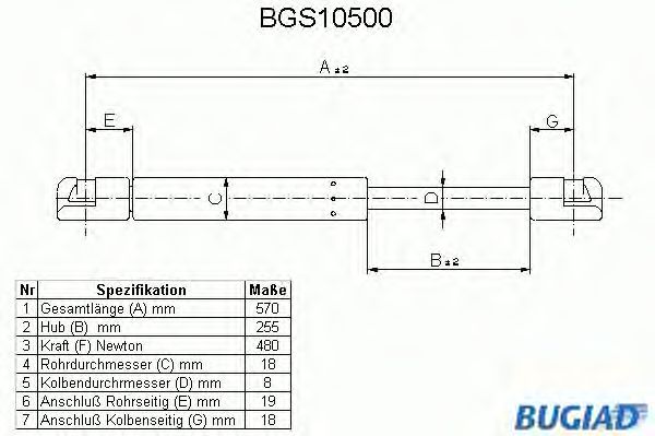 Ammortizatore pneumatico, Cofano bagagli /vano carico BGS10500