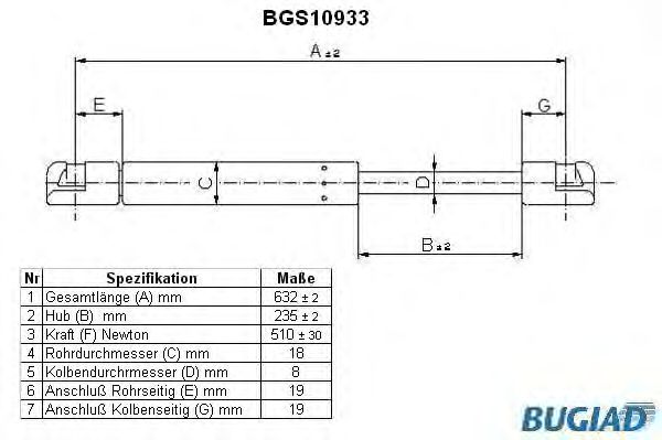 Ammortizatore pneumatico, Cofano bagagli /vano carico BGS10933
