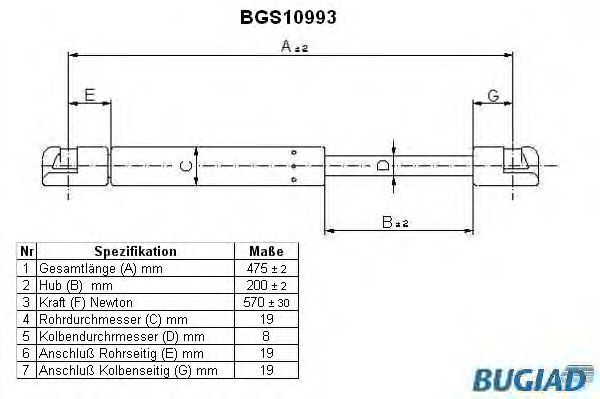 Ammortizatore pneumatico, Cofano bagagli /vano carico BGS10993