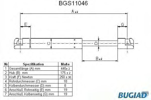 Mola pneumática, mala/compartimento de carga BGS11046
