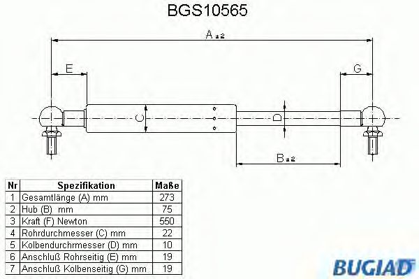 Gas Spring, boot-/cargo area BGS10565