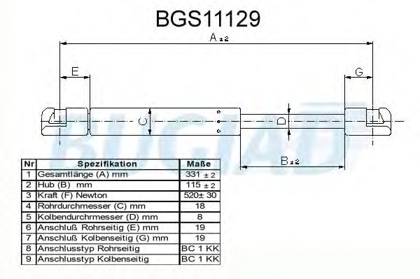 Gas Spring, boot-/cargo area BGS11129