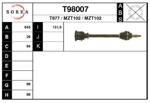 Aandrijfas T98007