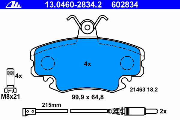 Комплект тормозных колодок, дисковый тормоз 13.0460-2834.2