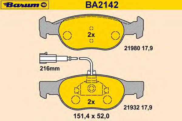 Kit de plaquettes de frein, frein à disque BA2142