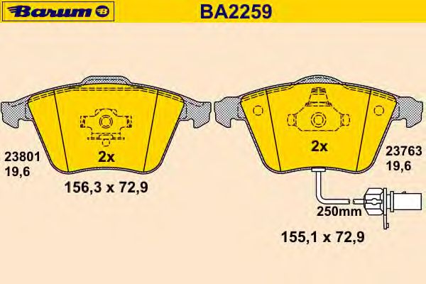 Kit de plaquettes de frein, frein à disque BA2259