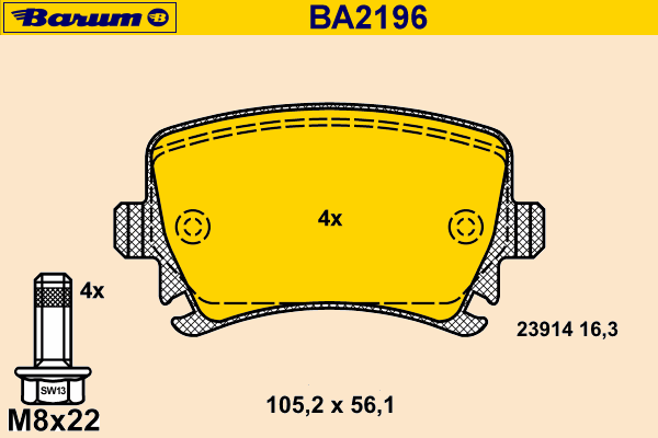 Kit de plaquettes de frein, frein à disque BA2196