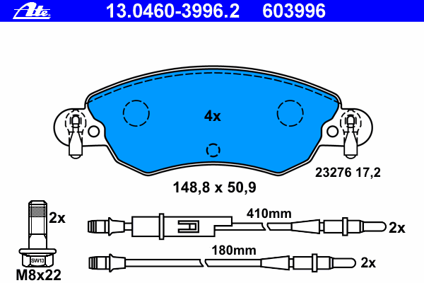 Brake Pad Set, disc brake 13.0460-3996.2