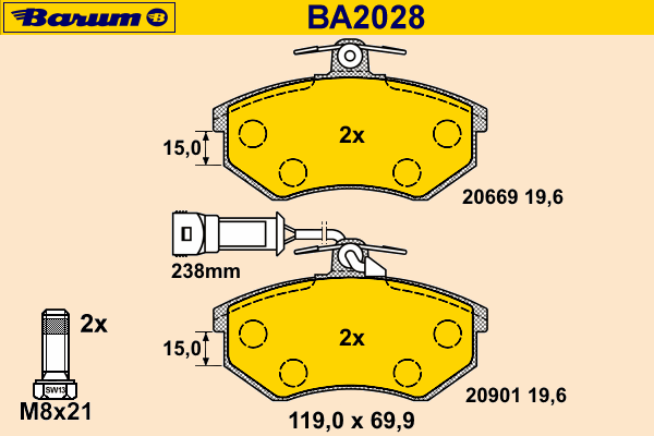 Bremsebelegg sett, skivebremse BA2028