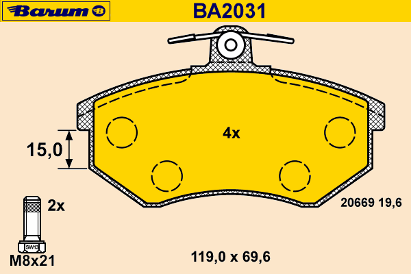 Комплект тормозных колодок, дисковый тормоз BA2031