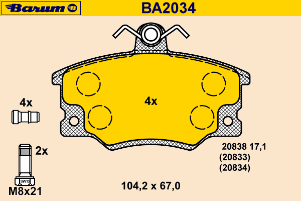 Комплект тормозных колодок, дисковый тормоз BA2034