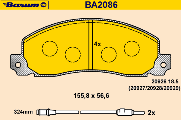 Комплект тормозных колодок, дисковый тормоз BA2086