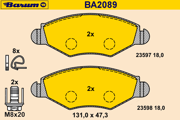 Комплект тормозных колодок, дисковый тормоз BA2089