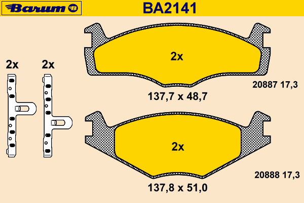 Bremsebelegg sett, skivebremse BA2141