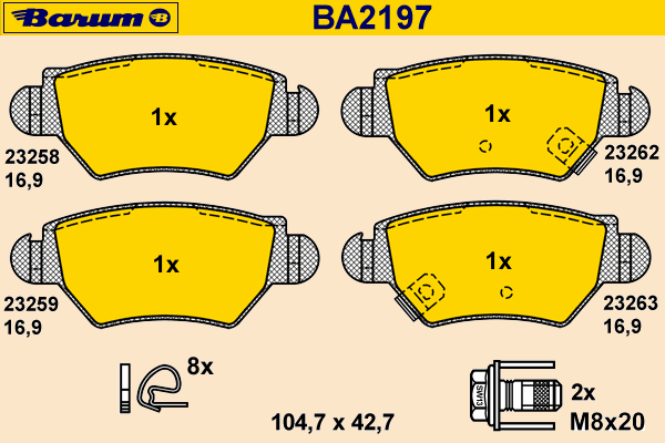 Комплект тормозных колодок, дисковый тормоз BA2197