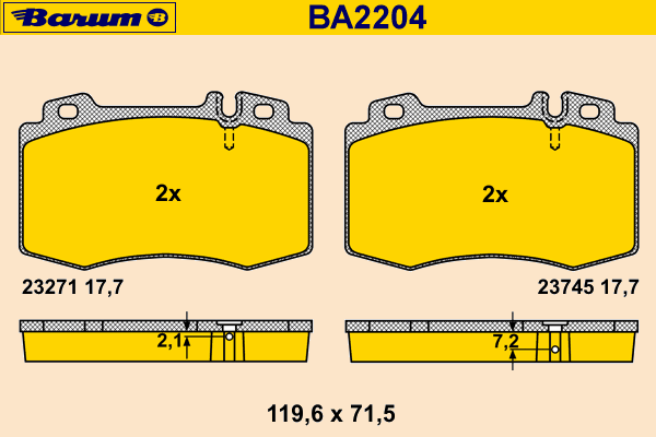 Bremsebelegg sett, skivebremse BA2204