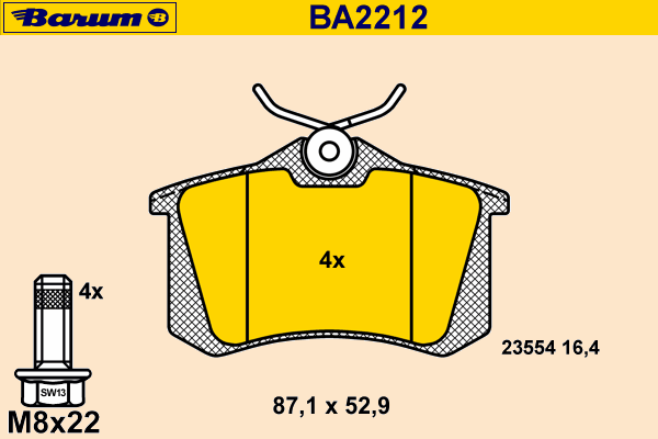Комплект тормозных колодок, дисковый тормоз BA2212