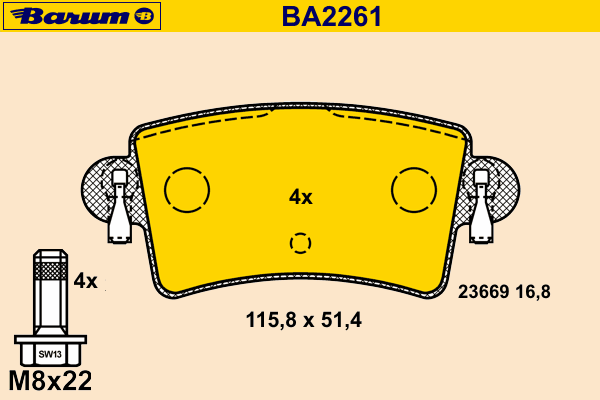 Bremsebelegg sett, skivebremse BA2261