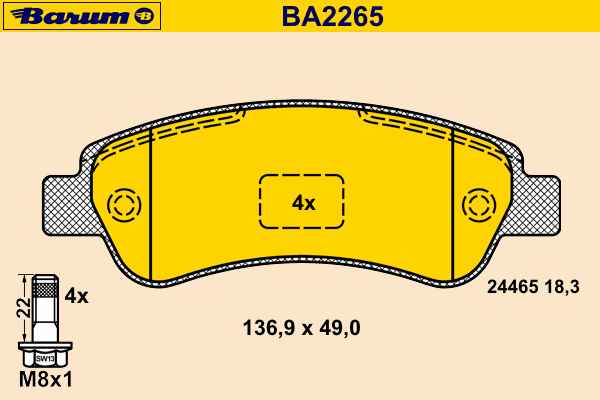 Комплект тормозных колодок, дисковый тормоз BA2265