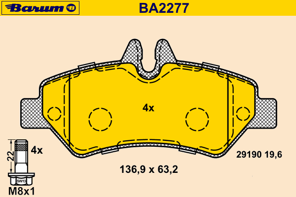 Bremsebelegg sett, skivebremse BA2277