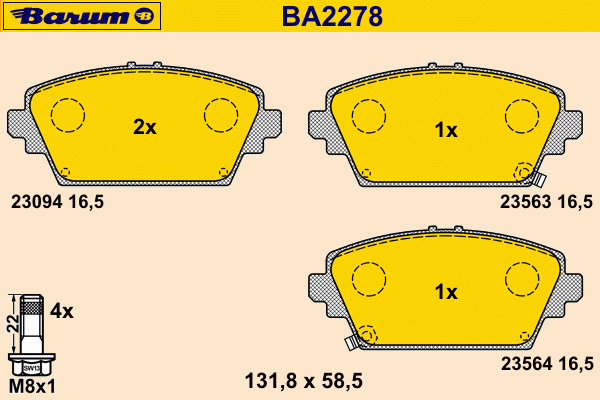 Bremsbelagsatz, Scheibenbremse BA2278