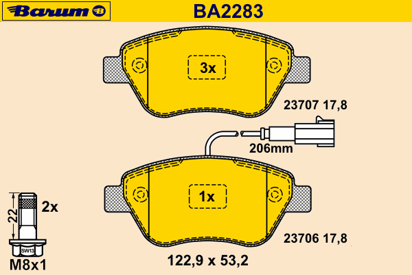 Комплект тормозных колодок, дисковый тормоз BA2283