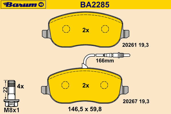 Комплект тормозных колодок, дисковый тормоз BA2285