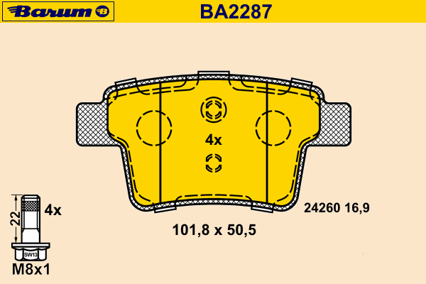 Bremsebelegg sett, skivebremse BA2287