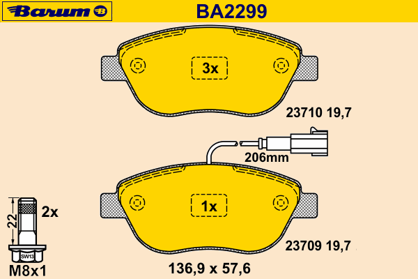 Bremsbelagsatz, Scheibenbremse BA2299