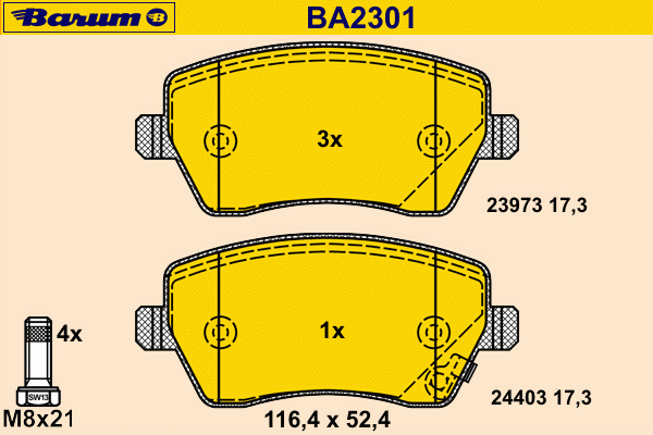 Комплект тормозных колодок, дисковый тормоз BA2301